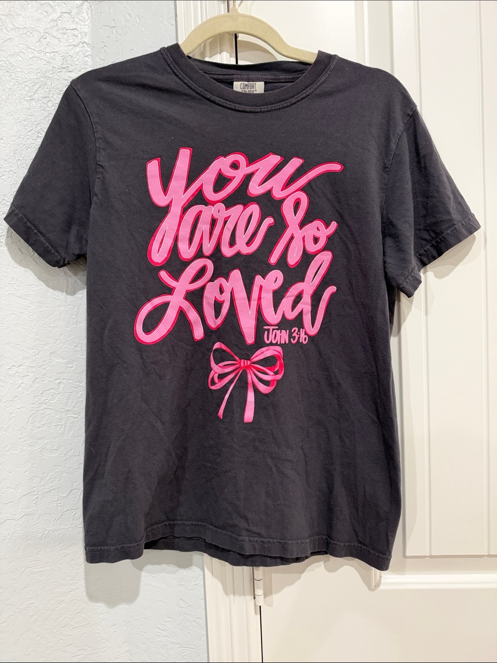 Comfort Colors Black Tee with Hot Pink "You Are So Loved" Script